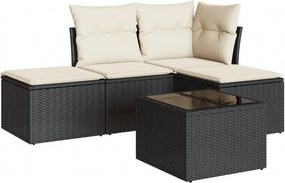 vidaXL 5 részes fekete polyrattan kerti kanapészett párnákkal