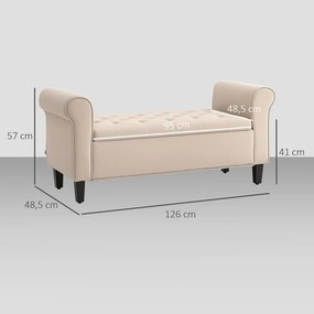 HOMCOM Kárpitozott pad, ágypad, gombbal tűzött, bársonyhatású, 126 cm x 48,5 x 57 cm, bézs