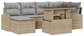 vidaXL Kerti Kanapé Szett tárolóval 7 pcs Bézs Poli rattan