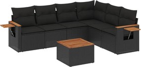 vidaXL 7 részes fekete polyrattan kerti ülőgarnitúra párnával