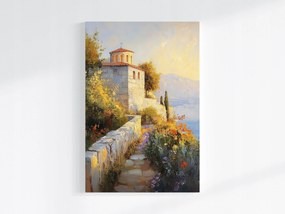 Vászonkép Canvas Tájkép Dél Tenger Templom Kápolna Virágok 80x120