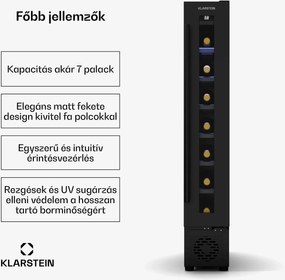 Klarstein Vinovilla 7 Uno borhűtő, 1 hűtési zóna, 7 palack, fa polcok, 5-18 °C