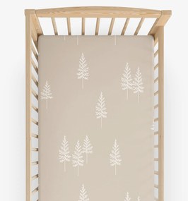 Goldea karácsonyi gyermek körgumis pamut lepedő kiságyba - északi fenyők 70 x 140 cm