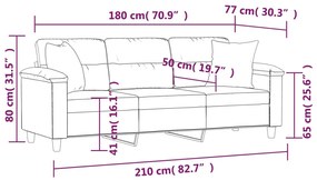 3 személyes krémszínű mikroszálas szövetkanapé párnákkal 180 cm
