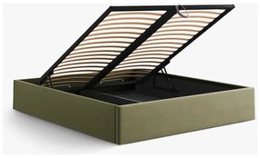 Zöld kárpitozott ágyneműtartós-ágytámla nélkül franciaágy ágyráccsal 200x200 cm Susan – Micadoni