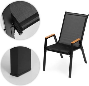 Kerti szék, MultiGarden SC-092W-4-1, fekete, 72 x 55 x 92 cm, acél keret, textil, egymásba rakható, karfás, csúszásgátló lábak, 120 kg teherbírás, 4 db-os szett
