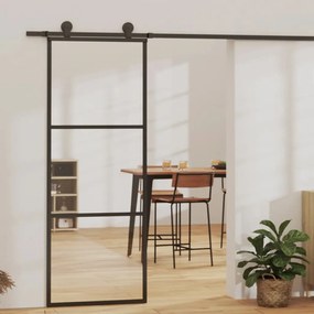 Fekete ESG üveg és alumínium tolóajtó 3 paneles 76 x 205 cm