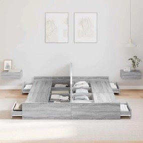 Ágykeret tárolóval fiókkal Szürke sonoma 160 x 200 cm Faanyag