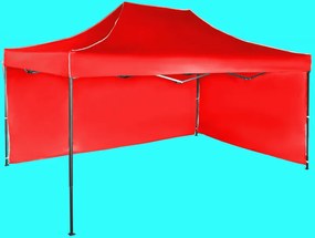 Gyorsan összecsukható sátor 3x4,5 m – acél, Piros, 2 oldalfal