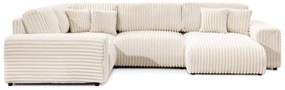 Krémszínű kordbársony sarokkanapé (bal oldali-U alakú) Justin – Ropez