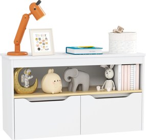 AIYAPLAY Gyerek Játékpolc Könyvespolc 2 Fiókkal és Rekesszel 80x30x45 cm Fehér | Aosom