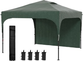 Outsunny Összecsukható Pavilon 3x3 méter Kert Napernyő Állítható Magassággal 1 Oldalfallal Vízálló 4 Homokzsákkal és Hordozótáskával Kerti Partikhoz Z