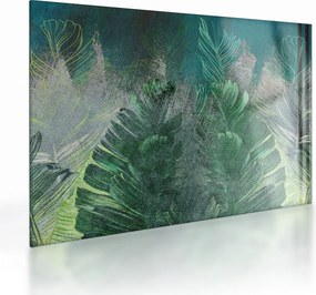 Üveg kép - Beton textúra levelekkel (70x50 cm)