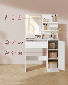 Fésülködőasztal LED-es tükörrel és elosztóval, fehér