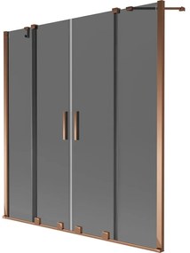 Mexen Velar Duo, 2 szárnyas eltolható kádparaván 140 x 150 cm, 8mm szürke üveg, rózsaszín arany, 896-140-000-42-60