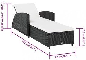 fekete polyrattan napozóágy krémfehér párnával