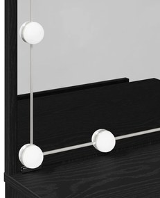 LED Sminkasztal Fekete Tölgy színben, 60x40x140 cm, Műszaki Fából készült