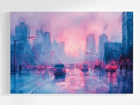 Poszter Kilátás Város Utca Felhőkarcolók Autók Hajnal 60x40