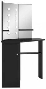 fekete sarok fésülködőasztal LED világítással 111x54x141,5 cm