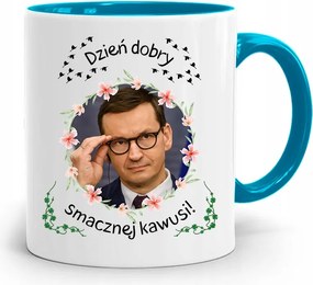 Kék Politikus Bögre Mateusz Morawiecki Miniszterelnök fényképes nyomtatással