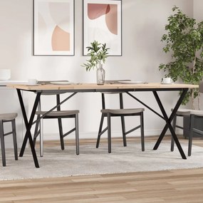 Tömör fenyőfa és acél étkezőasztal X-vázzal 180x90x75,5 cm