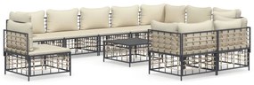 11 részes antracitszürke polyrattan kerti ülőgarnitúra párnával