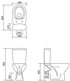 Cersanit ARTECO - WC kombi + antibakteriális ülőke lassan záródó funkcióval, vízszintes hulladék, K667-056