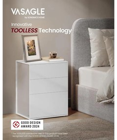 VASAGLE éjjeliszekrény 3 tárolófiókkal, matt fehér és cappuccino bézs színben