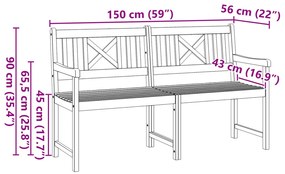 Kerti Pad 150x56x90 cm Tömör Akácfából