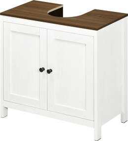 Kleankin Mosdó Alatti Fürdőszoba Szekrény Fa Mosdópult 2 Ajtóval és Állítható Polccal Modern 60x30x60 cm Fehér | Aosom