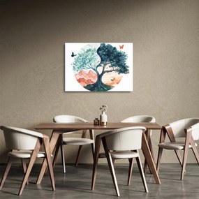Üveg kép – Akvarellfa tele élettel (70x50 cm)
