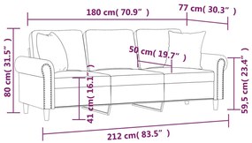 3 személyes sárga bársony kanapé díszpárnákkal 180 cm