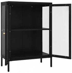 fekete acél és üveg tálalószekrény 75 x 35 x 105 cm