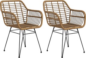 HOMCOM 2 db-os Étkezőszék Konyhai Szék Háttámlával, Szintetikus Rattan Hatás, Fotel Párnával, Nappali Szék, Acél Lábú Székek Étkezőasztalhoz, Világos