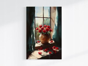Poszter Piros Virágok Az Ablakban Váza Rózsák Vintage 40x60