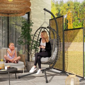 Outsunny Hajtogatható Függő Szék Woven Resin Anyagból Állvánnyal, Függő Tojás Szék, Hinta Szék, Párna és Párna Fejtámlával, Magasságállítható, Acélváz