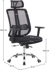 Irodai szék, fekete/króm, teherbírás 150 kg, DUVAL