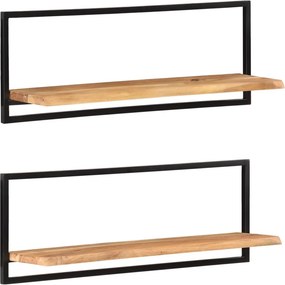 vidaXL 2 darab tömör akácfa és acél falipolc 100 x 24 x 35 cm