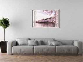 Gario Vászonkép Nyitott ablak Rózsaszín természet Méret: 90 x 60 cm