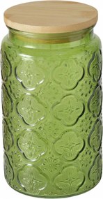Üveg Tároló Sötétzöld, Imola Mintás Bambusz Fedéllel 1000 ML