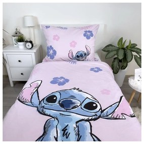 Világos rózsaszín egyszemélyes pamut gyerek ágyneműhuzat 140x200 cm Lilo &amp; Stitch "Pink" – Jerry Fabrics