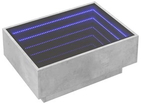 Betonszürke szerelt fa dohányzóasztal LED-del 70 x 50 x 30 cm