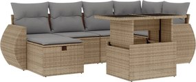 vidaXL 7 részes bézs polyrattan kerti ülőgarnitúra párnákkal