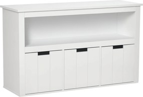 HOMCOM Nappali Oldalszekrény 3 Levehető Fiókkal és Nyitott Polcokkal Könyvekhez, Játékokhoz – Segédtároló Hálószobába és Konyhába 102x33x61,5 cm Fehér