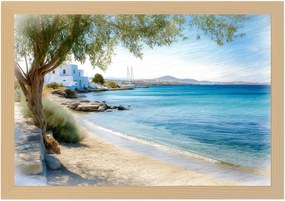 Poszter Keret Fa Mediterrán Tengerpart Türkiz Olíva 60x40