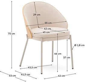 Krémszínű-natúr színű étkezőszék Eamy – Kave Home