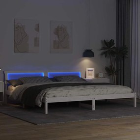 Ágykeret LED -es lámpákkal Fehér 200 x 200 cm Tömör fenyőfa