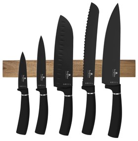 Matt fekete 6 részes rozsdamentes acél késkészlet akácfa mágneses akasztóval Berlinger Haus Matte Black