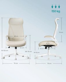 Irodai szék ergonomikus háttámla, állítható magasság, felhajtható kartámaszok, bézs