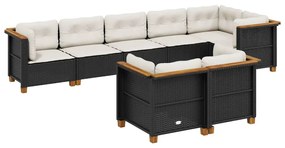 8 részes fekete polyrattan kerti ülőgarnitúra párnákkal